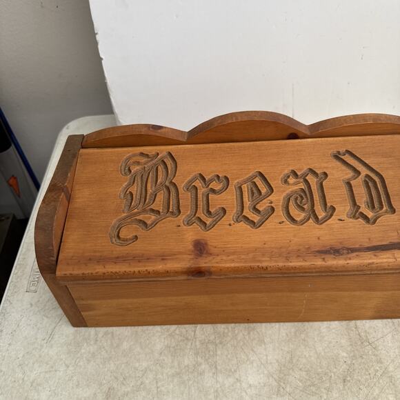 VTG Wooden Bread Box Carved 17x7x7 - Picture 3 of 13